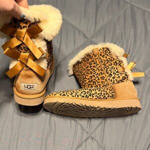 UGG Leopard Print Boots with Gold Bows
